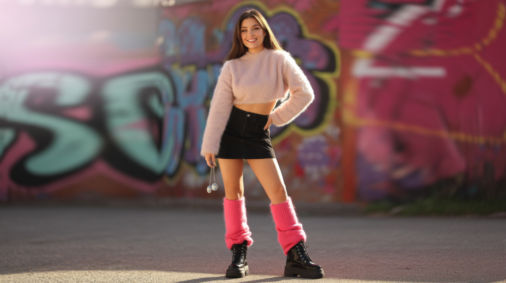 Fuzzy Crop Sweater With Micro Skirt And Leg Warmers