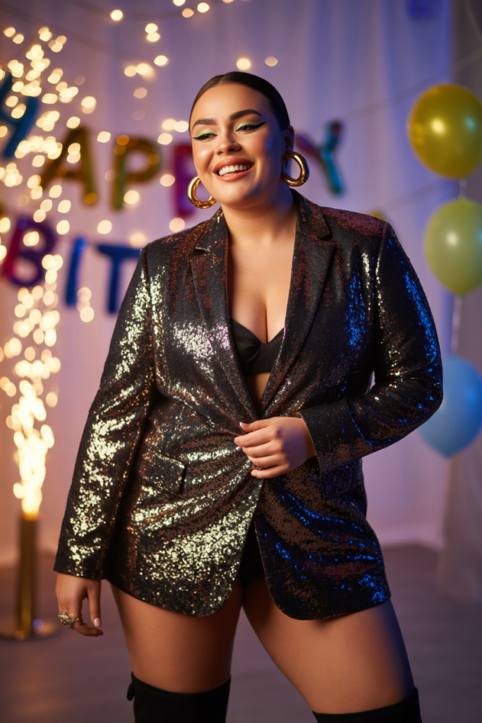 Glitter Blazer Dress + Thigh-High Boots