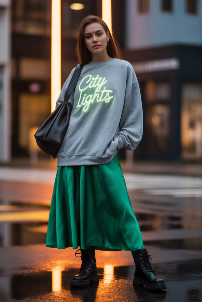 Graphic Sweatshirt + Midi Skirt