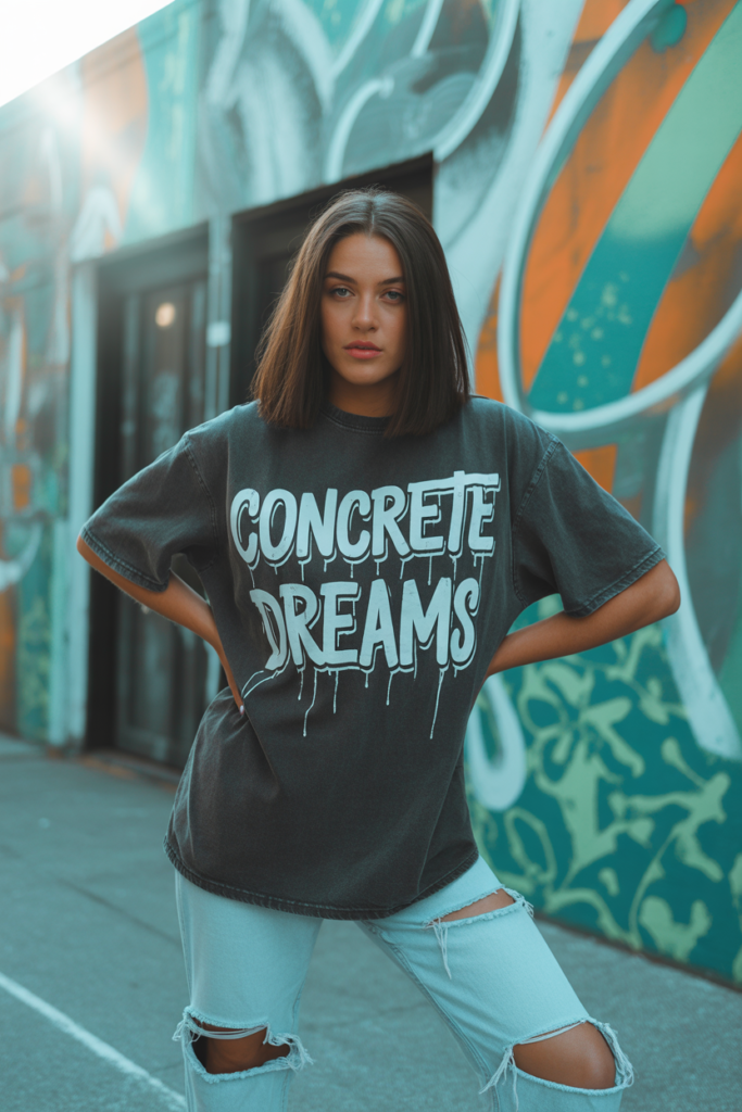Graphic Tee With Distressed Denim