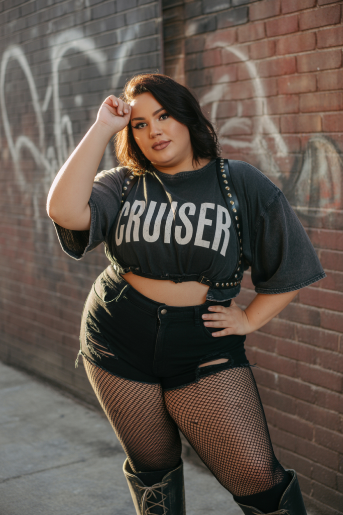 High-Waisted Shorts With Graphic Tee And Harness
