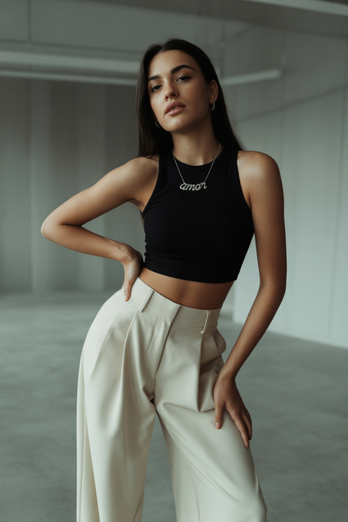 High-Waisted Wide-Leg Pants With Fitted Top