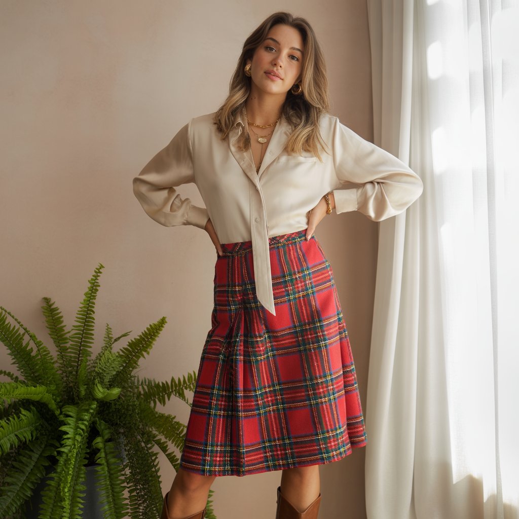 How to Style a Plaid Skirt with a Blouse for a Feminine Touch
