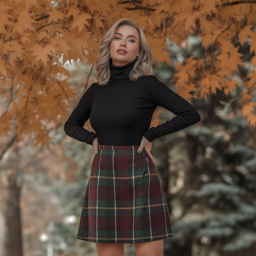 How to Style a Plaid Skirt with a Fitted Turtleneck for a Fall Look