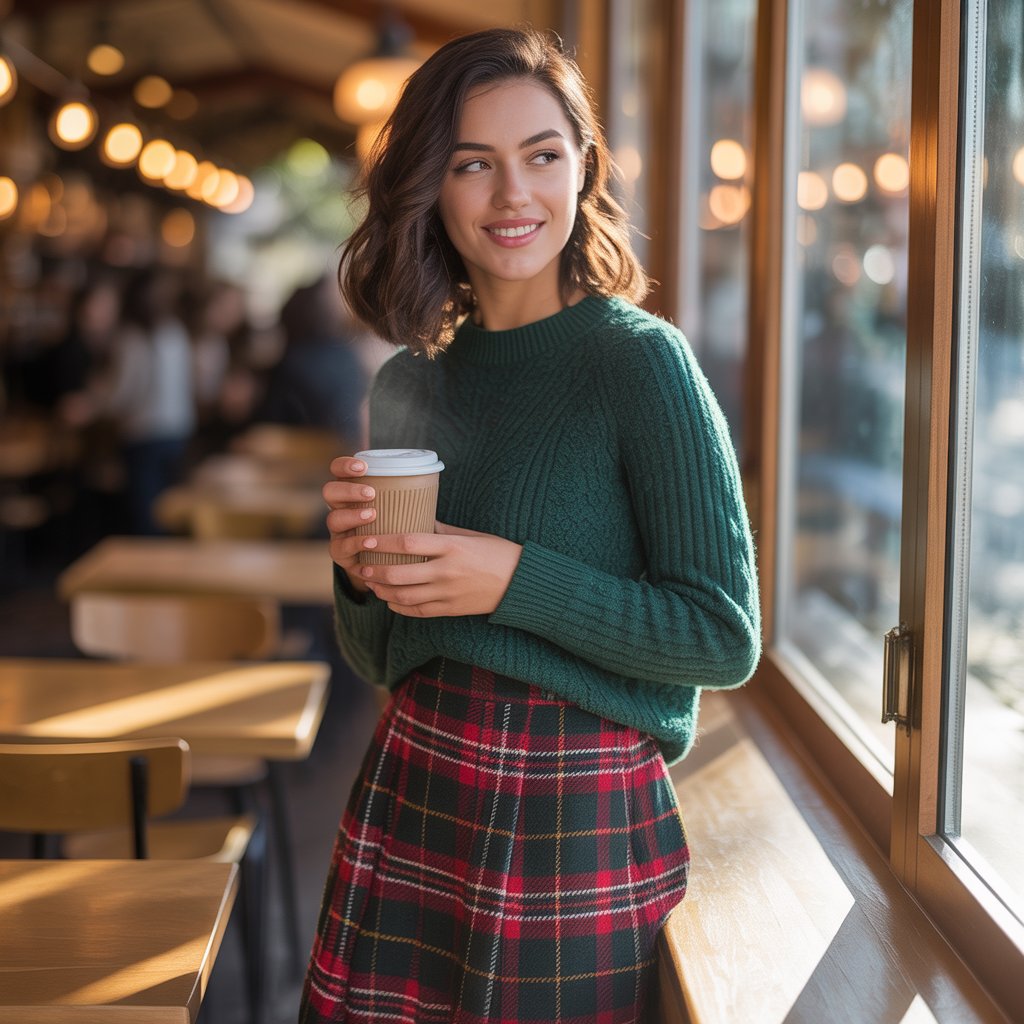 How to Style a Plaid Skirt with a Knit Sweater for Winter