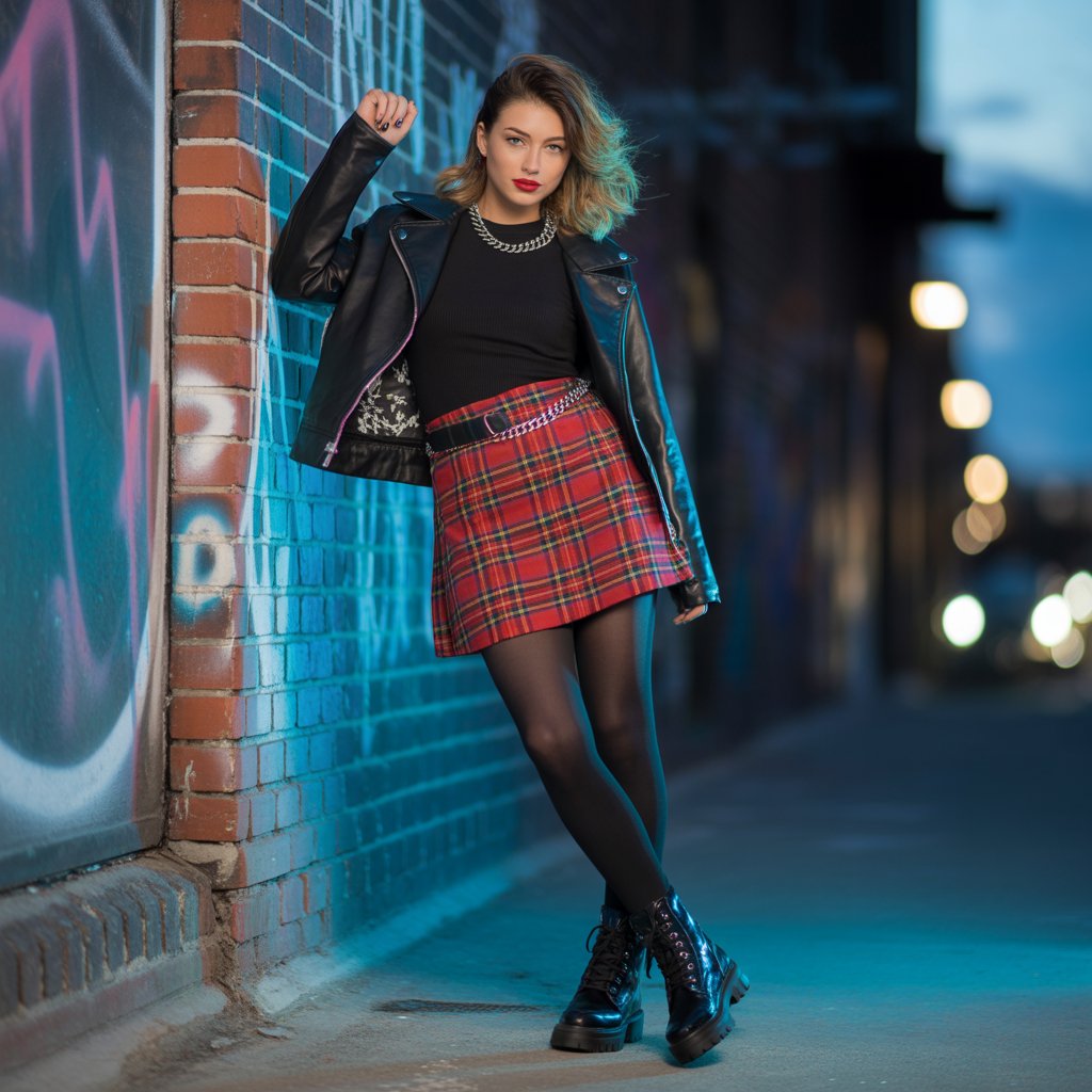 How to Wear a Plaid Skirt with a Leather Jacket for an Edgy Vibe