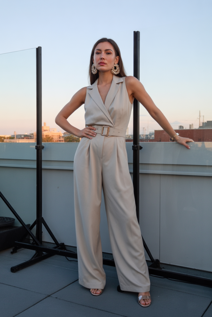 Jumpsuit + Belt + Statement Earrings