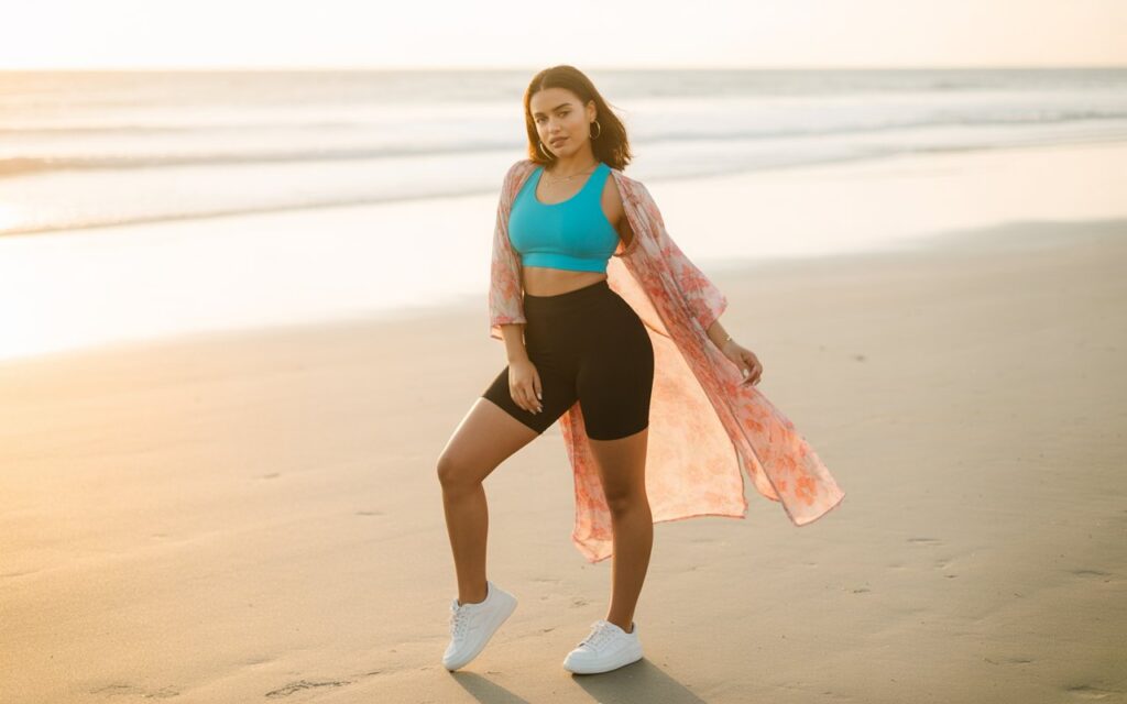 Kimono With Bike Shorts And Sports Bra