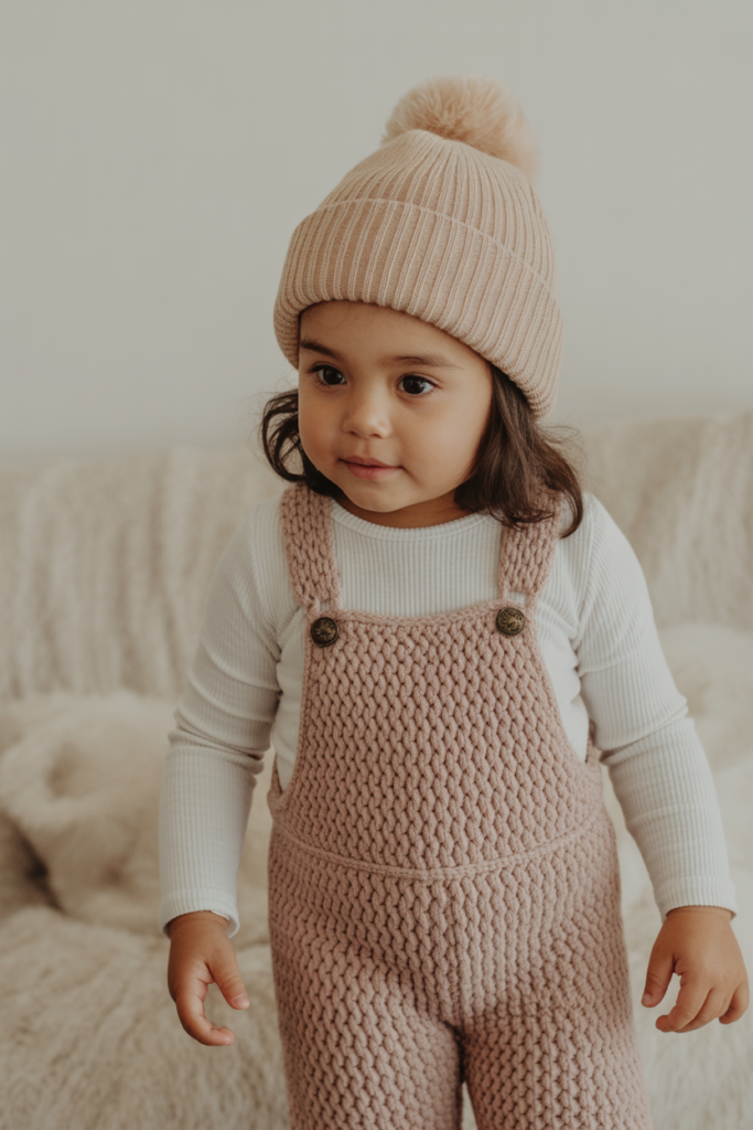 Knit Overalls + Long Sleeve Tee + Beanie
