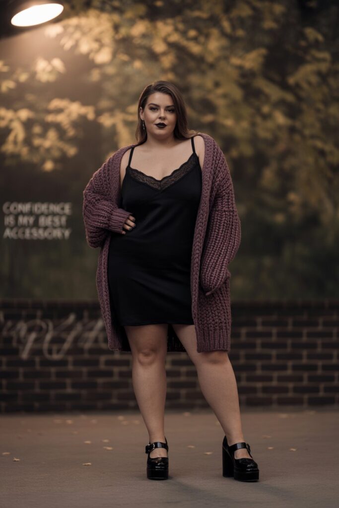 Lace Slip Dress With Oversized Cardigan