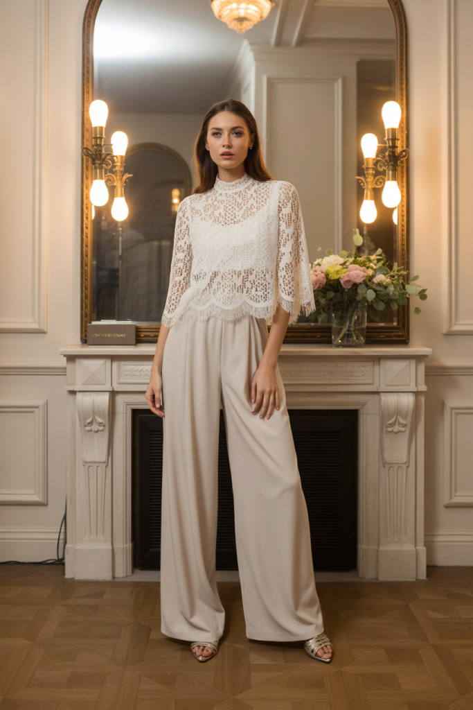 Lace Top + Wide-Leg Pants