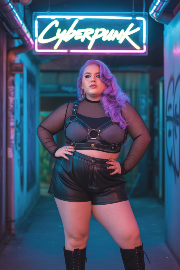 Layered Mesh Top With Faux Leather Shorts
