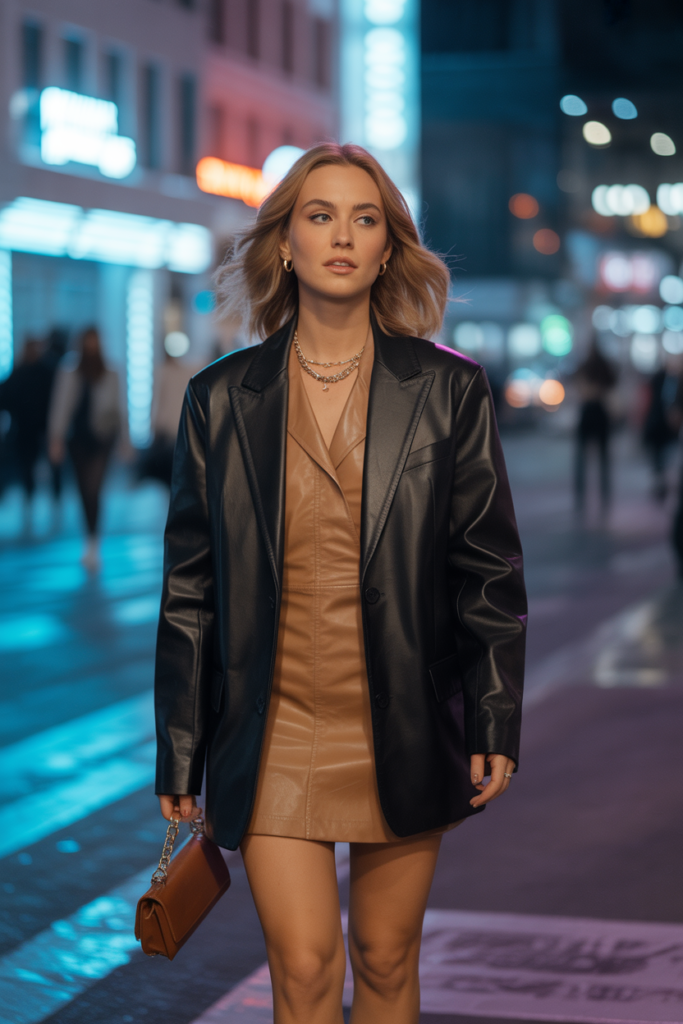 Leather Blazer + Mini Dress