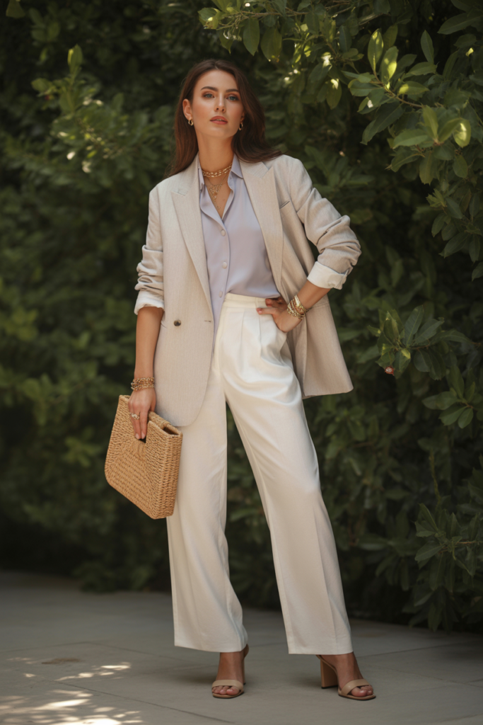 Linen Blazer + White Slacks for a Summer Soirée