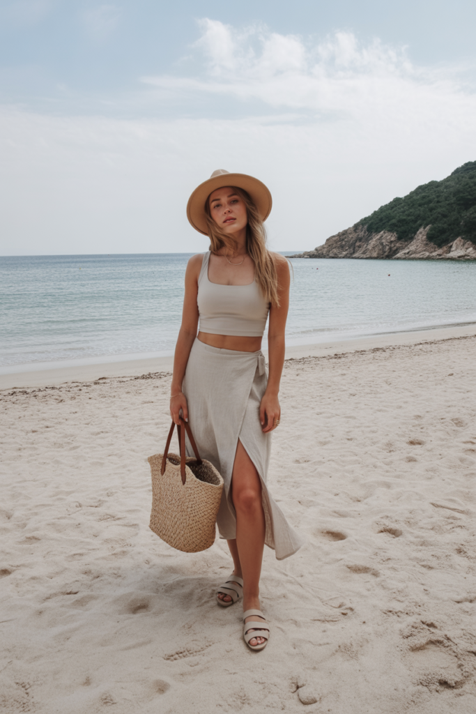 Linen Wrap Skirt + Crop Top + Hat