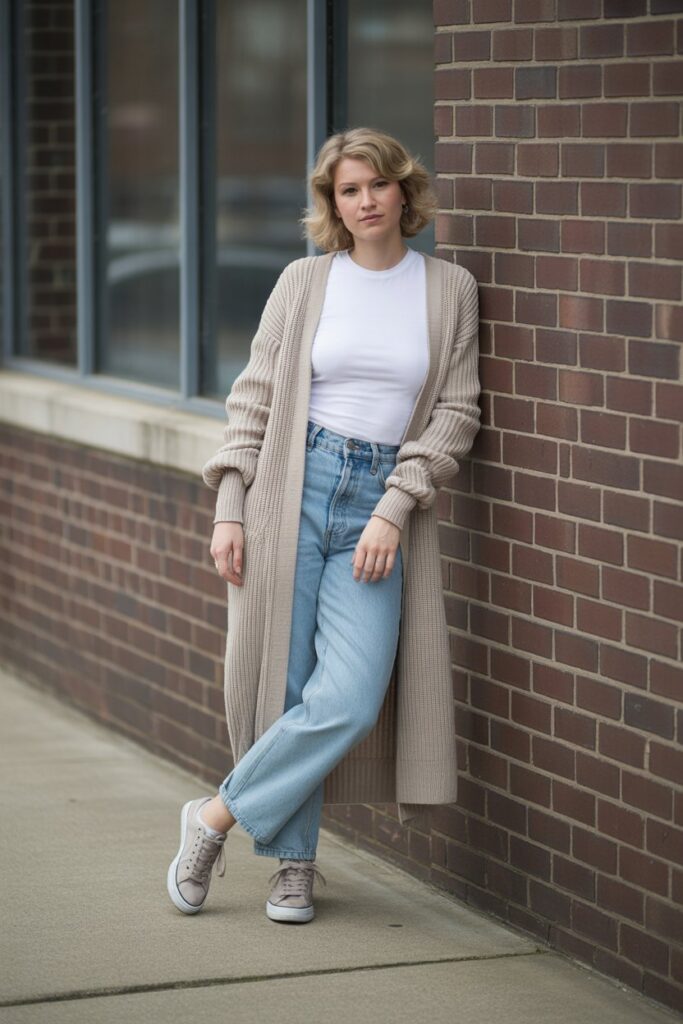 Long Cardigan & Basic Tee
