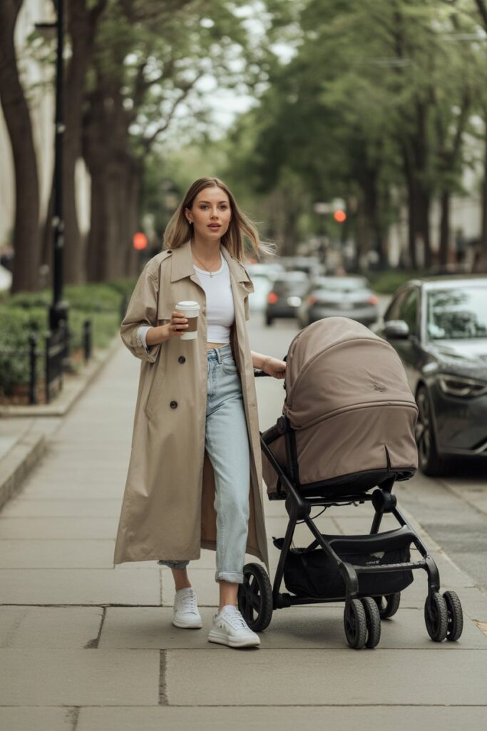 Long Trench with Light Wash Jeans