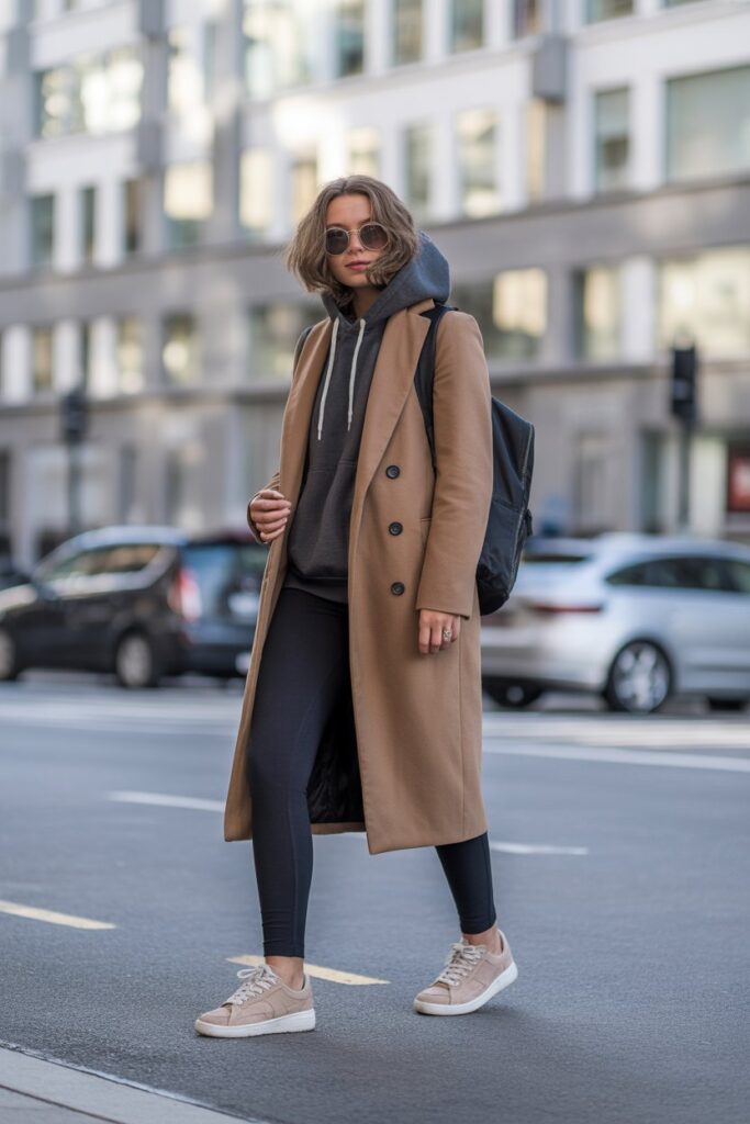 Long Wool Coat + Hoodie + Leggings