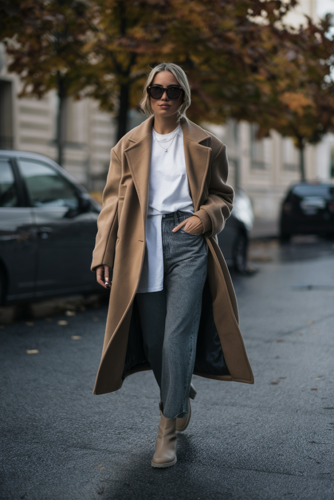 Long Wool Coat Over Basics