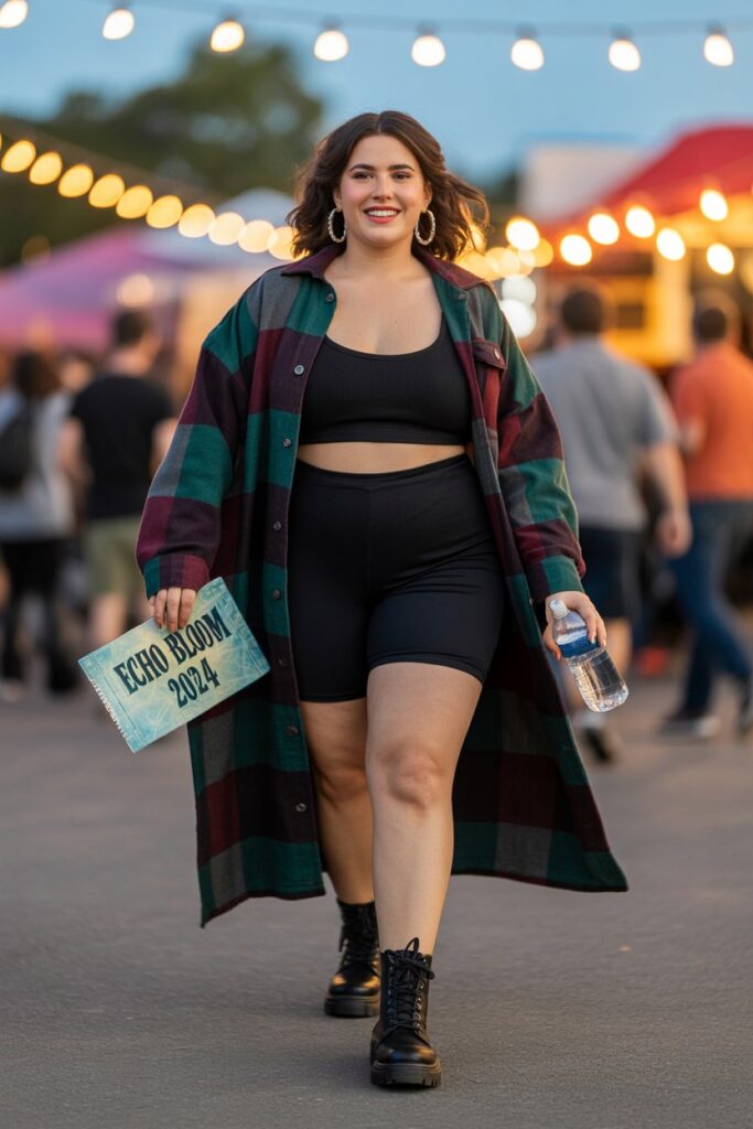 Longline Flannel With Biker Shorts