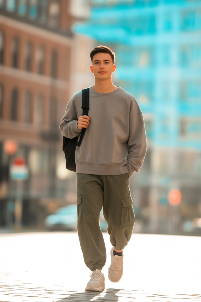 Loose Crewneck Sweatshirt With Cargo Joggers