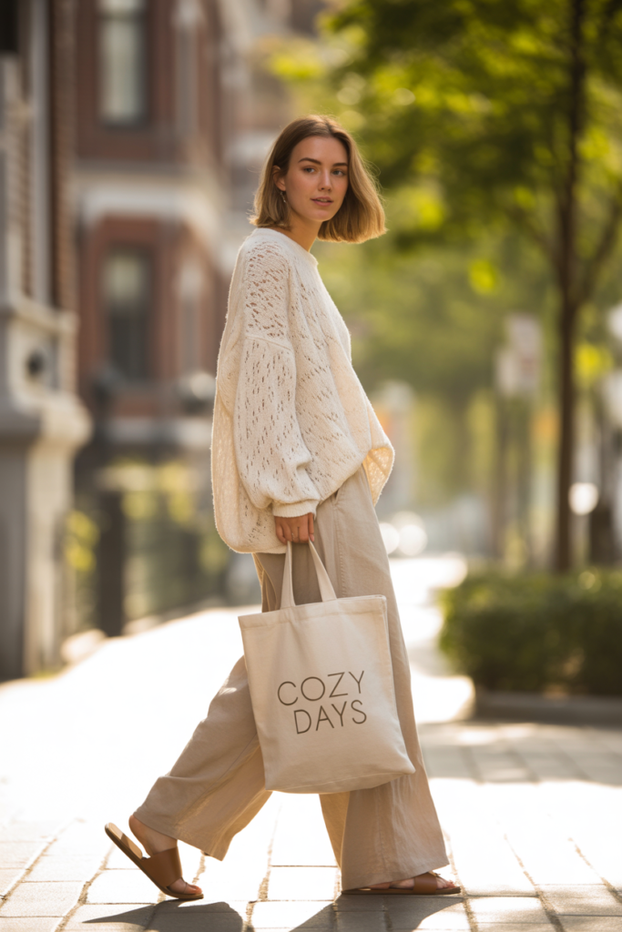 Loose-Knit Sweater With Baggy Linen Pants