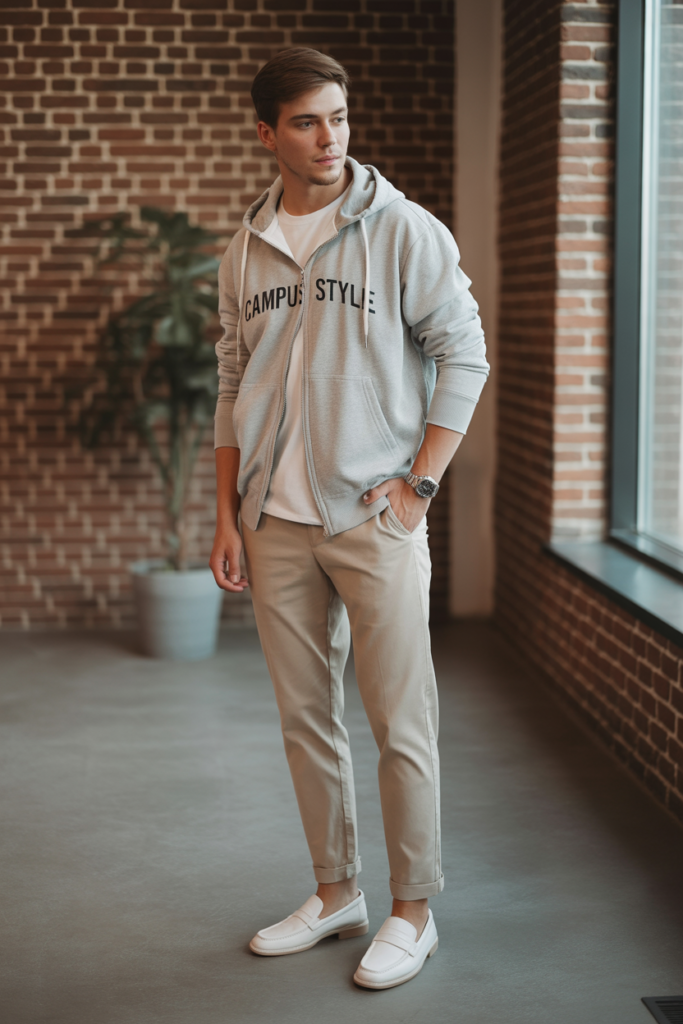 Loose Zip Hoodie With Relaxed Chino Pants