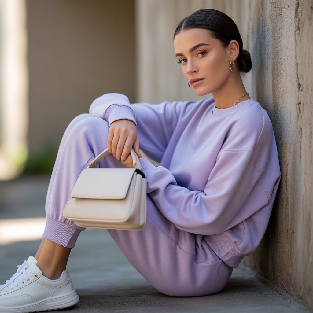 Matching Sweat Set With Sleek Hair Bun