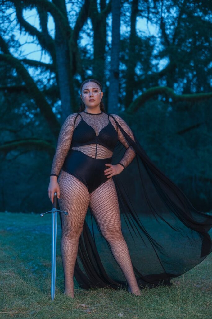 Mesh Bodysuit + Maxi Cape + Face Gems