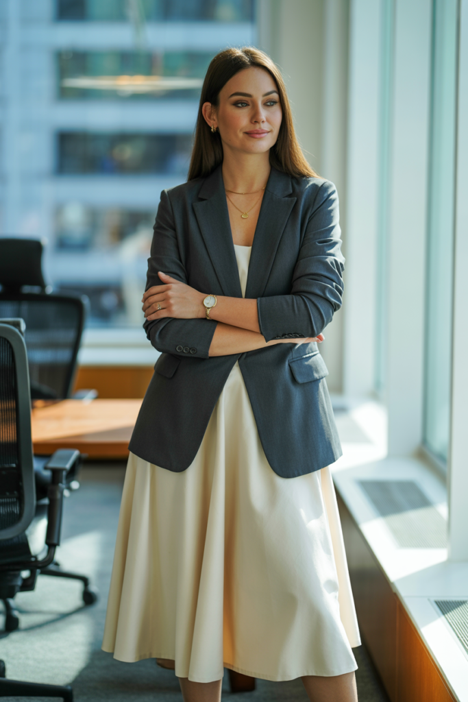 Midi Skirt + Blazer for a Polished, Professional Look