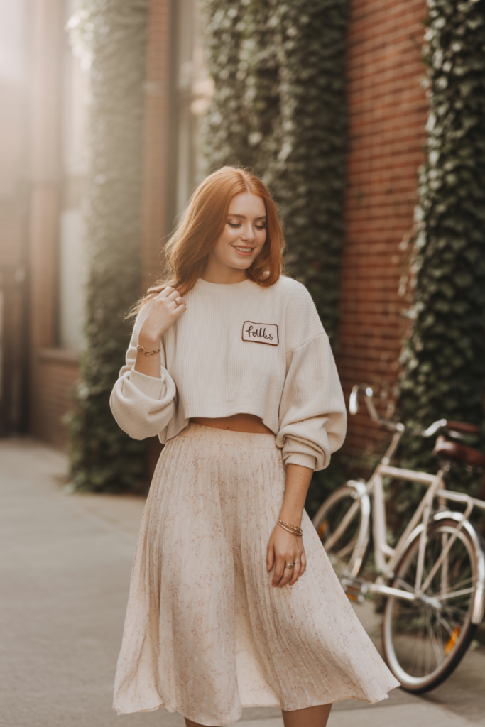 Midi Skirt + Crop Sweater for a Fall-Inspired Look