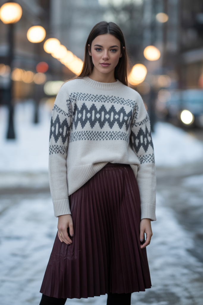 Midi Skirt + Graphic Sweater for a Fun, Winter Look