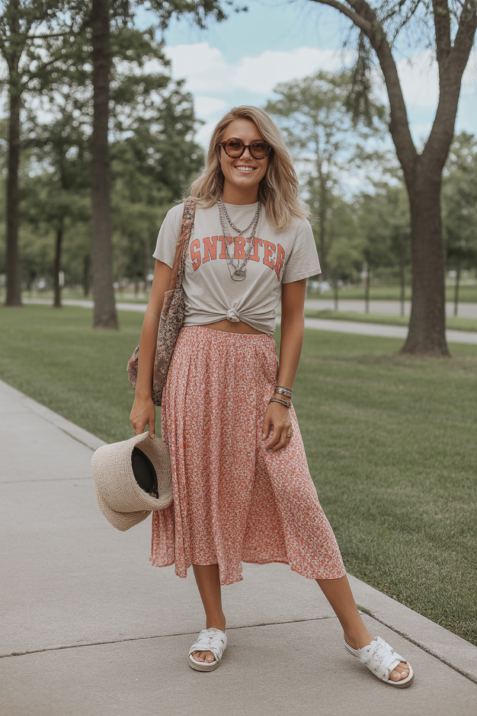 Midi Skirt + Graphic Tee