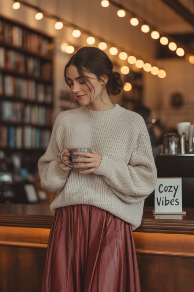 Midi Skirt + Oversized Sweater for a Cozy Winter Look