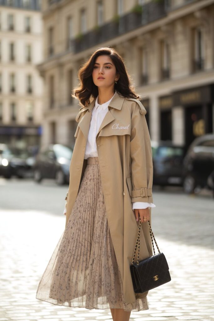 Midi Skirt + Trench Coat for a Chic Layered Look