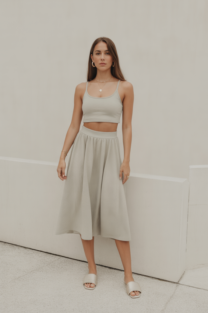 Monochrome Skirt Set + Minimal Jewelry