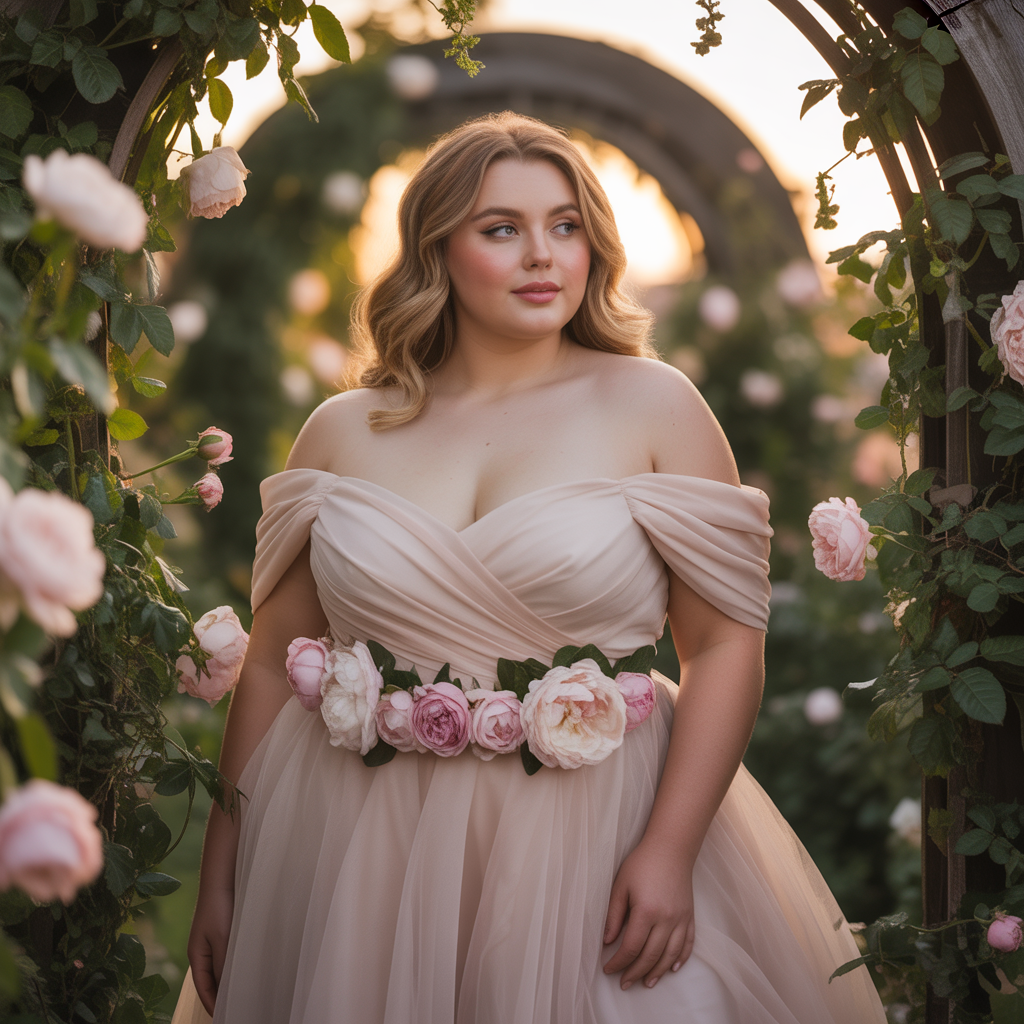 Off-Shoulder Gown + Flower Belt For A Romantic Fairy Tale