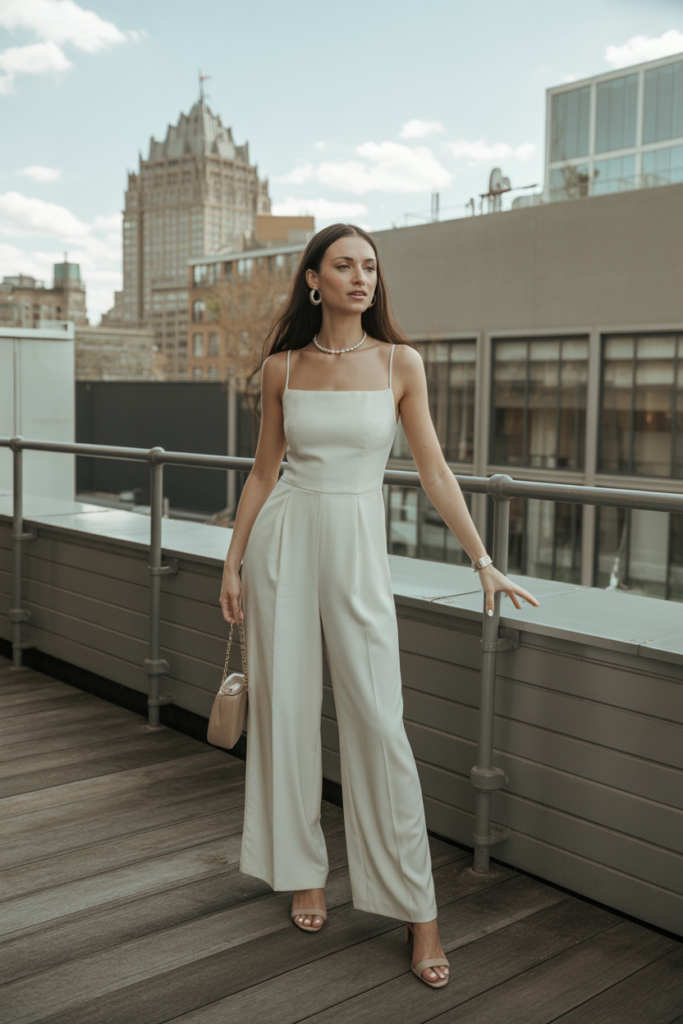 Off-White Jumpsuit + Nude Heels