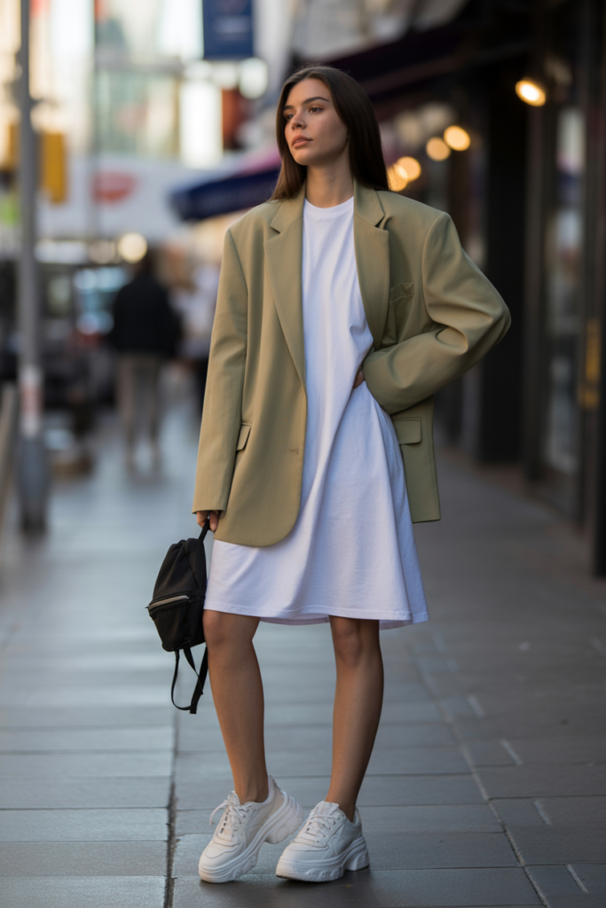 Oversized Blazer With Loose T-Shirt Dress