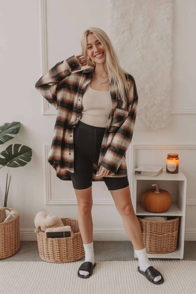 Oversized Flannel + Biker Shorts