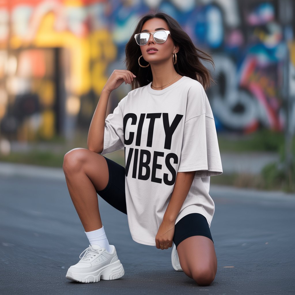 Oversized Graphic Tee With Biker Shorts