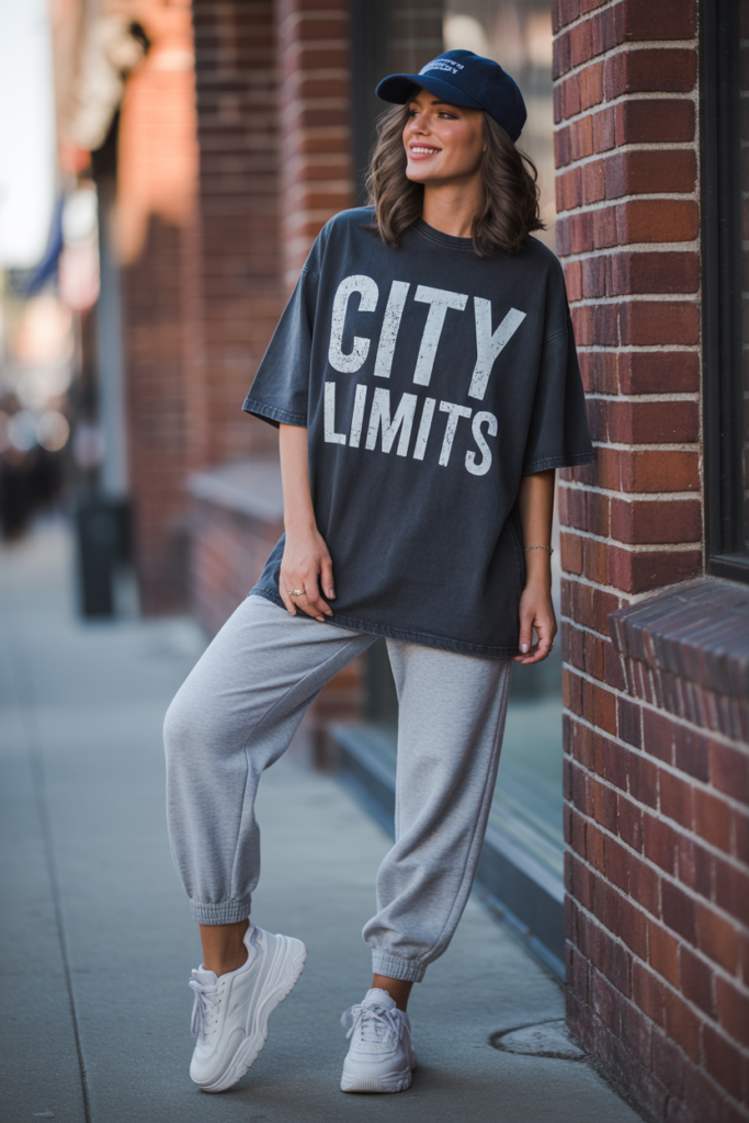 Oversized Graphic Tee With Classic Grey Joggers