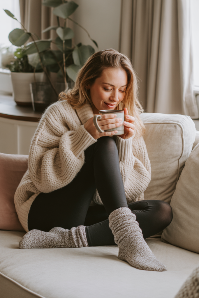 Oversized Knit Sweater + Leggings + Fuzzy Socks