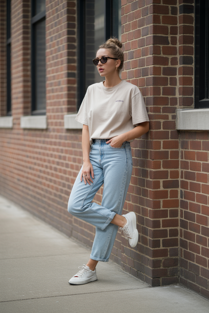 Oversized Tee + Straight-Leg Jeans