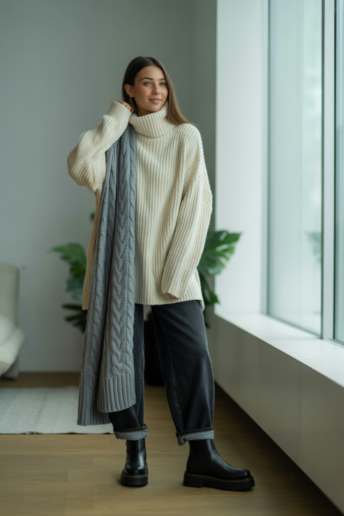 Oversized Turtleneck With Relaxed Fit Jeans