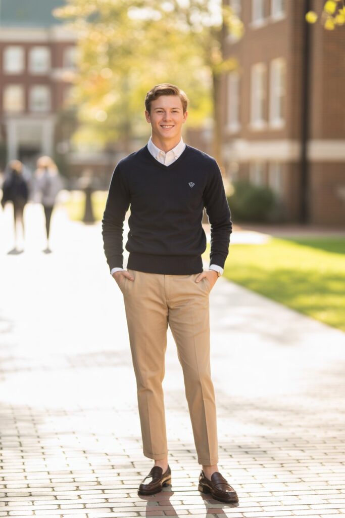 Oxford Shirt + Crewneck Sweater For Preppy Simplicity