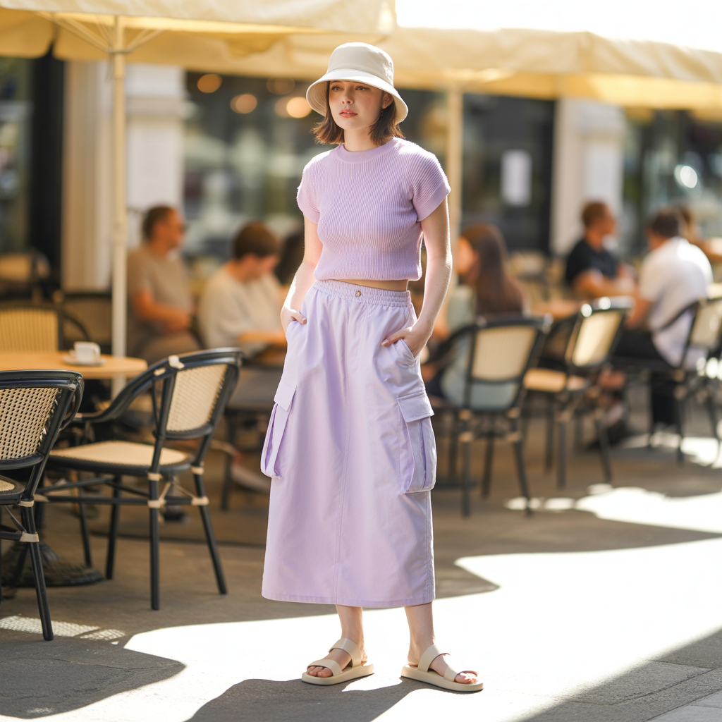 Pastel Cargo Skirt With Matching Knit Top