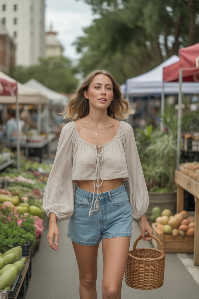 Peasant Top + High-Rise Shorts