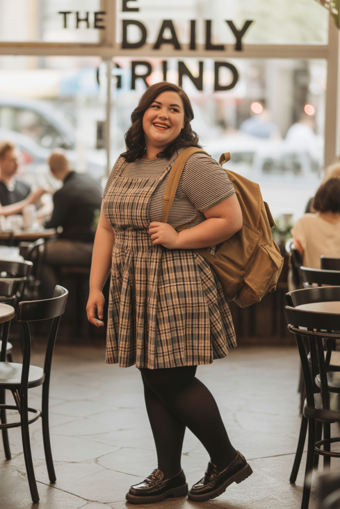 Pinafore Dress With Striped Tee And Tights
