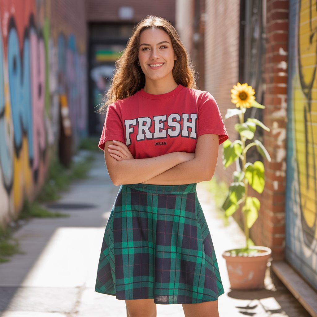 Plaid Skirt with a Graphic Tee for a Fun and Casual Vibe